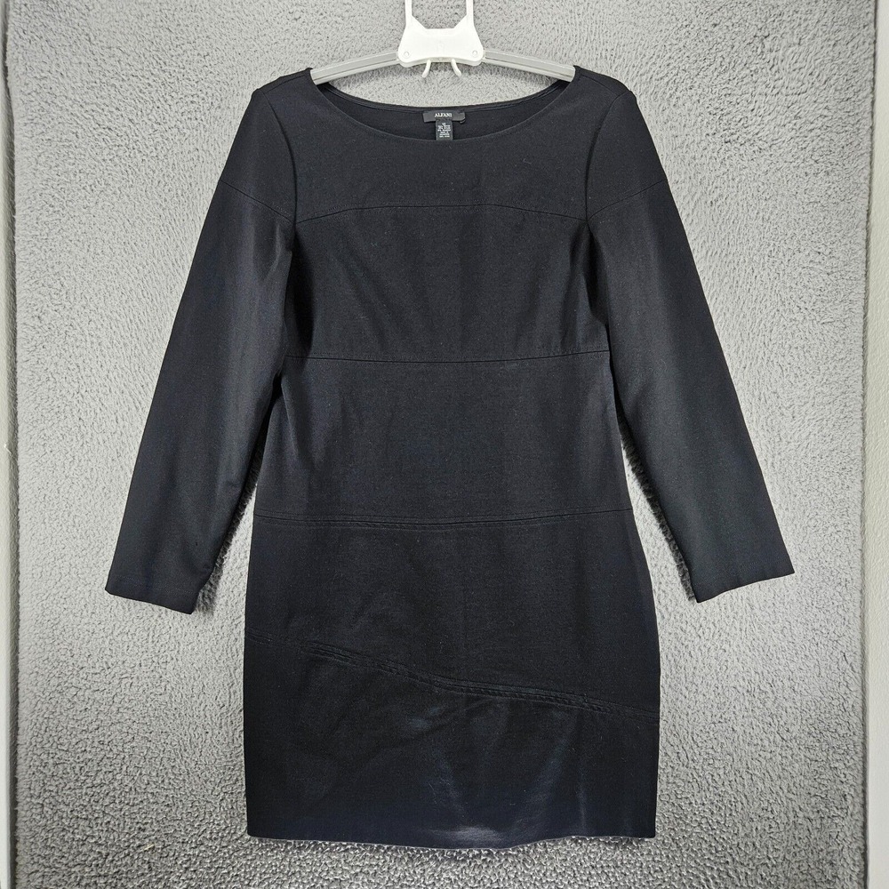 Alfani Sheath Dress Size 12 Long‎ Sleeve Side Zip Basic Work Career Black - 12